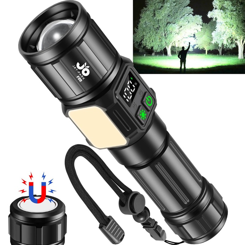 JAY-PARK Flashlights High Lumens, Rechargeable Flashlight 10000 Lumens with Magnetic,