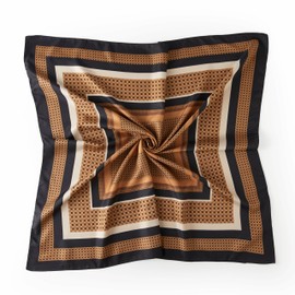 JN&LULU Women's satin square scarf Fashion pattern large hair scarf wrap headscarf 35" x 35" (002Coffee Checkered)