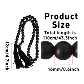 pson 43.3 Inch Wood Bead Garland with Tassels, Rustic Farmhouse Natural Prayer Beads for Wall Hanging, Festival Décor, Handcrafted Beaded Garland(Black)