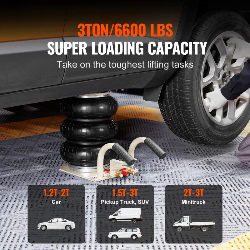 3 Ton/6600 Lbs Triple Bag Air Jack Fast 3-5s Lifting