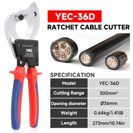 HKS Ratchet Cable Wire Cutter Heavy Duty for Cutting Electrical Aluminum Copper and Multi-core Cables up to 300mm² YEC-36D Chrome-plated VER