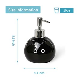 Ceramic Cute Cat Soap Dispenser with Pump, Perfect for Dish Soap, Liquid Soap, Hand Soap Dispenser for Bathroom, 10 oz Refillable Lotion Bottle (Black)