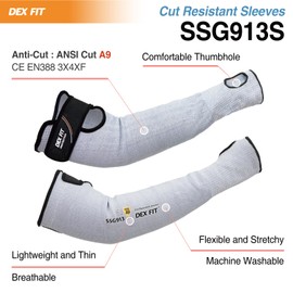 DEX FIT SSG913S ANSI A9 Cut Resistant Sleeves with Thumb Hole, Comfortable Arm Covers for Thin Skin and Bruising, Anti Slip Strap, Machine Washable; Blue L 1 Pair