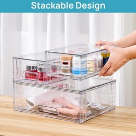 [Mother's Day] VTOPMART DIY Stackable Clear Acrylic Drawer Organizer with Handles for Bathroom Kitchen, Pantry, Under-sink, Cabinet, Closet, Makeup,Multifunctional storage solution:_Combo【Wide*2+Small*4】_6 Pack