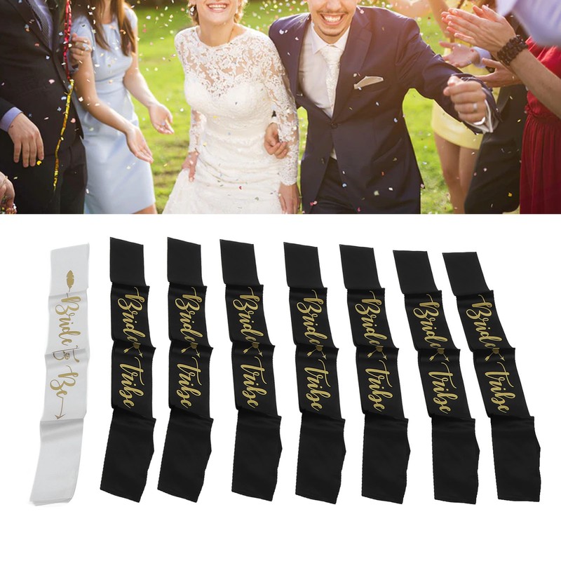 8Pcs Bride Bridesmaid Sash Gold Letters Hypoallergenic Material Wedding Bride