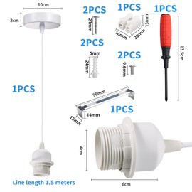 Lamp Suspension E27 with Screw Ring Lamp Suspension White with 150 cm Cable E27 Pendant Light Lamp Holder for Lampshade Metal Lamp Holder for Pendant Light Kitchen, Living Room, Restaurant (White)