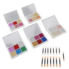 5pcs Solid Nail Powder 6 Colors Metallic Mirror Effect Glitter Nail Art Pigment DIY Decoration with 15 Eyeshadow Stick