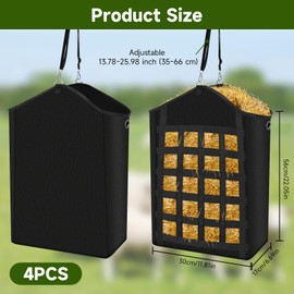 LeadGoods Hay Bags for Horses, 4pcs Slow Feed Hay Bags for Horses, Goats, Sheep, Donkey, Premium Oxford Hay Feed Bags with Front Hay Nets Design, Easy to Fill and Hang with Large Opening - Black