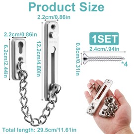 Stainless Steel Safety Chain Door Lock – 304 Stainless Steel (with Leather Case), Heavy Duty Latch Chain Lock for Door Security, Anti-Theft Door Chain with Spring Button, Included Screws