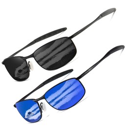AEVOGUE Polarized Sunglasses For Men Rectangle Metal Frame Retro Sun Glasses AE0395 (Black+Black Frame Mirror Blue Lens, 59)