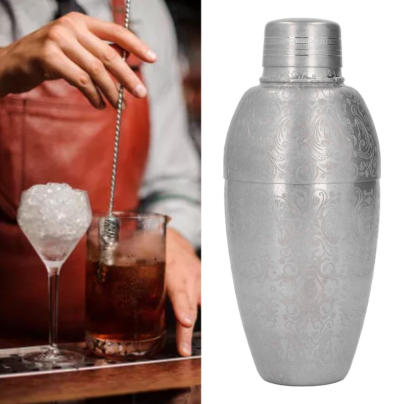 Cocktail Shaker 304 Stainless Steel High Strength Flower Carved Bartending