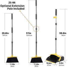 Upgraded Broom and Dustpan Set, Upright Broom and Dustpan Combo with 51" Long Handle, Dustpan Teeth with self-Cleaning Function, Indoor and Outdoor Sweeping, Perfect for Home Office (Yellow & Black)