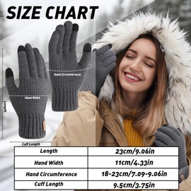 Meng Jiaran 2 Pair Thermal Winter Gloves for Women, Knitted Touch Screen Gloves with Fleece Lining Thick Warm Stretchy Gloves for Driving Running Cycling Hiking Skiing