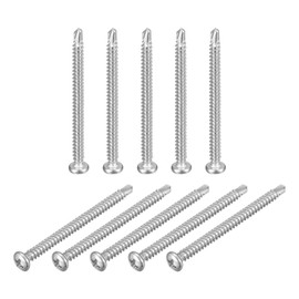 sourcing map #8-2" Self Drilling Screws, 60pcs 410 Stainless Steel Phillips Pan Head Self Tapping Screws for Wood Plastic