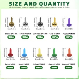 Keadic 1001Pcs 2 Styles 10 Colors Mini Paper Fasteners Brads with Storage Case, Round/Mushroom Metal Brad Split Pins Pastel Brads for DIY Crafts Scrapbooking Embellishment Supplies(8 x 14mm, 8 x 15mm)