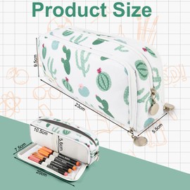 OFFCUP Large Capacity Pencil Case, Pencil Pouch for Girls Boy Adult, Pencil Cases with 3 Compartments, Pencil Bag Makeup Bag Pen Holder Pencil Case Stationery Organizer School Supplies (Cactus)