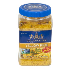 Golden Crown Saffron Yellow Rice - 32 oz (2LB) | Naturally Aged Halal + Vegan Long Aromatic | Tasty and Delicious Flavorful | Long-Grain Stovetop or Microwave Rice