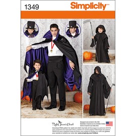 Simplicity 1349 Men and Boys Cloak and Cape Costume Sewing Pattern, Children's Sizes S-L and Men's Sizes S-XL