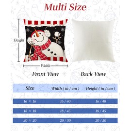 SEGXCFL Christmas Throw Pillow Covers 18x18 Set of 4,Vintage Linen Pillow Cases Snowman Red White Stripes Black Decorative Pillowcover for Couch Sofa Livingroom Outdoor Christmas Home Decor