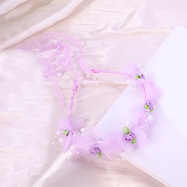 Adjustable Flower Crown Headband for Women - Floral Garland Hair Wreath with Crystal Accents Perfect for Weddings Flower Wands Photo Props (Purple Flower Beaded, Adjustable)