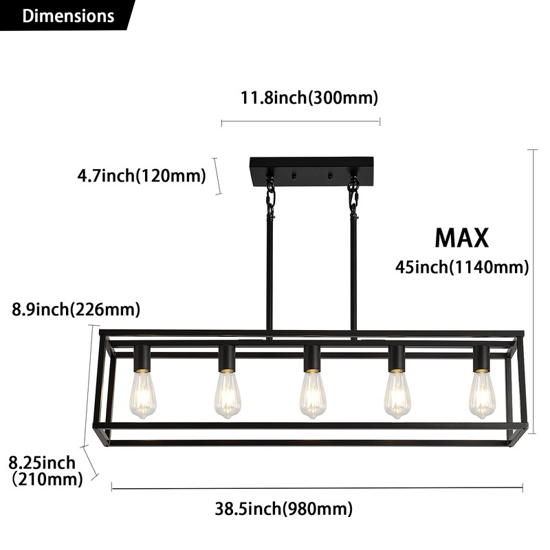 XILICON Kitchen Island Lighting Farmhouse Chandeliers Black 5 Light Modern