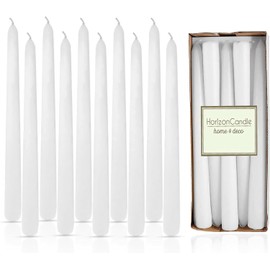 Horizon - 10-Piece Unscented Taper Candle Set | Smokeless & Dripless 9-Hour Burn | Perfect for Christmas Decor, Holiday Dinners, Weddings, and Festive Parties | White