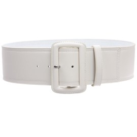 Women's 3" Wide High Waist Fashion Stitch Rectangular Leather Belt, Off White | S/M - 32"