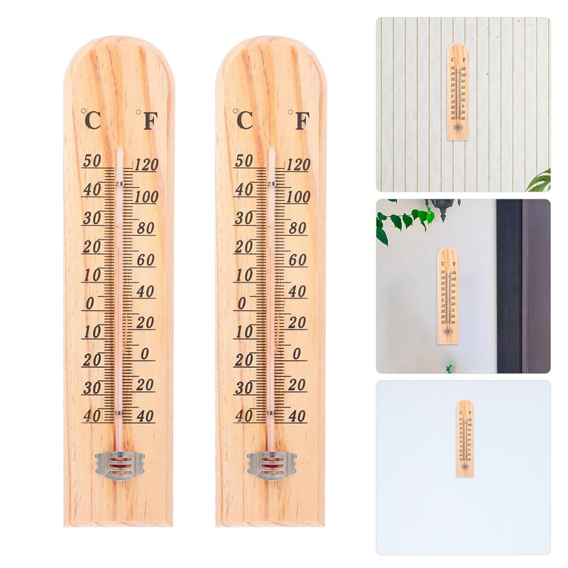 Kisangel Wooden Wall Thermometer for Home Greenhouse Outdoor Weatherproof Analog