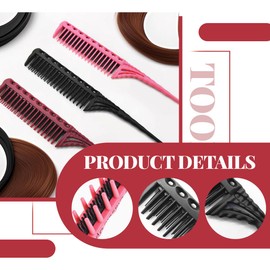 Pack of 3 Hair Combs, Toupee Comb, Hairdresser Back Comb, Antistatic Hair Comb, Rat Tail Comb for Women, Back Combing Volume