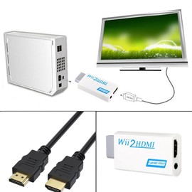 Cerioll Wii HDMI Adapter, Adapter for Wii to TV, Wii HDMI Wii to HDMI Full HD Converter, Wii to HDMI 720/1080p HD Converter Adapter with 3.5 mm Audio Output, 1.5 m HDMI Cable for Wii Monitor