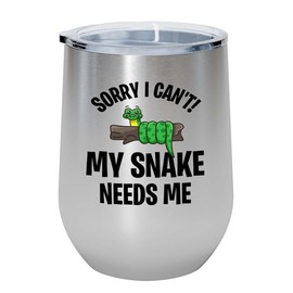 Snake Lovers Silver Edition Wine Tumbler 12oz - My snake needs me - Exotic Tropical Pet Reptiles Lizard Snake Turtle Geckos Tortoise Breeder Camouflage