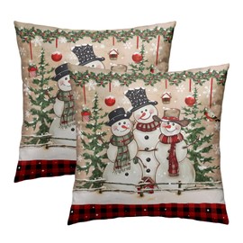 Giwawa Winter Snowman Throw Pillow Covers 18x18 Inch Set of 2 Red Buffalo Plaid Cushion Cover Accent Pillow Protector for Home Sofa Bedroom Decor