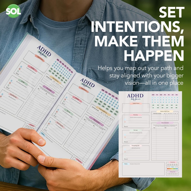 SOL ADHD Daily Planner, A4 with 30 pages Productivity Planner