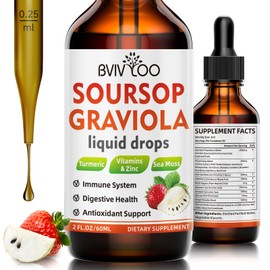 Soursop Graviola Liquid Drops for Cell Support & Regeneration, Immune Boost, Relax, Liver and Sleep, Soursop Bitters Liquid, Sugar/Gluten Free, Natural Strawberries Flavor - 2 Fl Oz (60ml) Bottle