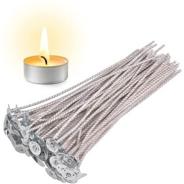 100pcs ECO 4 Wicks for Soy Candles, 6 inch Pre-Waxed Candle Wick for Candle Making,Thick Candle Wick with Base