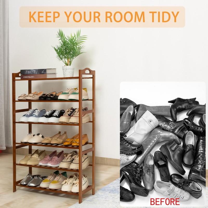 RKK Shoe Rack for Front Foor Entrance, Bamboo Shoe Rack