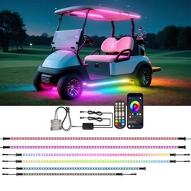 DEERMOTO 6PCS Golf Cart Underglow LED Light Strip Kit,IP65 Waterproof Neon Accent Lighting Kits, Golf Cart Canopy Lights,Glow Neon Underbody Lighting with APP and Remote Control