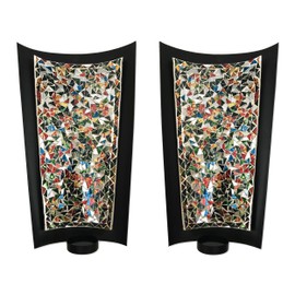 DecorShore Mosaic Wall Sconce Set of 2 Tealight Candle Holders - Abstract Metal Wall Art Candle Sconces Pair