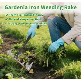 Gardenia Iron Weeding rake,Iron rake 2.0 for Gardening and Weeding, Heavy Duty 8 Teeth Hand Weed Puller Tools (Without Stick)