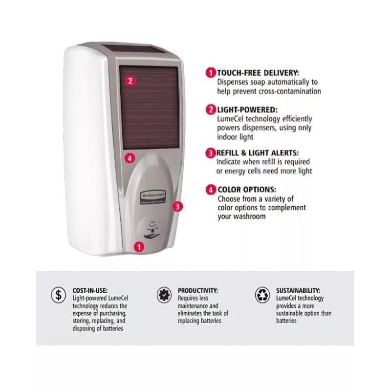 Rubbermaid Commercial 1980828 LumeCel AutoFoam Soap Dispenser, White/Grey Pearl