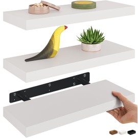 Ballucci Floating Shelves, 16" Wood Wall Shelf Set of 3, Invisible Brackets Floating Shelf for Wall Decor Living Room, Bathroom, Bedroom, Kitchen, 6" Depth, White