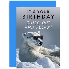 Old English Co. Fun Birthday Card for Brother - Chill Out Polar Bear Design - Funny Birthday Cards for Son, Dad, Husband - Hilarious Birthday Cards for Him or Her - 30th 40th 50th 60th | Blank Inside