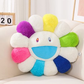 FIONOUT Sunflower Plush Pillow, Colorful Flower Face Floor Cushion, Decorative Pillow for Sofa & Bedroom (60CM/23.6in)