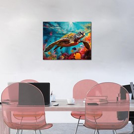 TISHIRON DIY Turtle Painting Art by Numbers Kits, Sea Turtle Colour by Number Kits Adults, Colour by Numbers Beginners Children, Without Frame Home Wall Decor Gift Craft 16 x 20 Inches