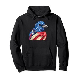 American Flag Lazuli Bunting Patriotic Bird Face 4th Of July Pullover Hoodie