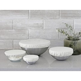 Reusable Cloth Bowl Covers - 8 Pack, 100% Cotton Fabric Bowl Covers Set to Cover Fruits, Vegetables and Regulate Moisture - Elastic Bowl Covers for Salads, Bread & Leftovers (Off White)