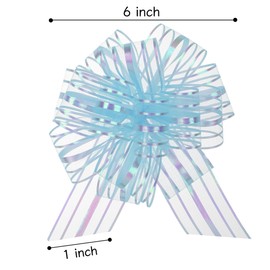 6 PCS Large Organza Pull Bows,6 Inches Pull Bows for Gift Wrapping,Birthday Gift Wedding Ribbon Bows for Wrapping Boxes or Flower Decorations (Light Blue)