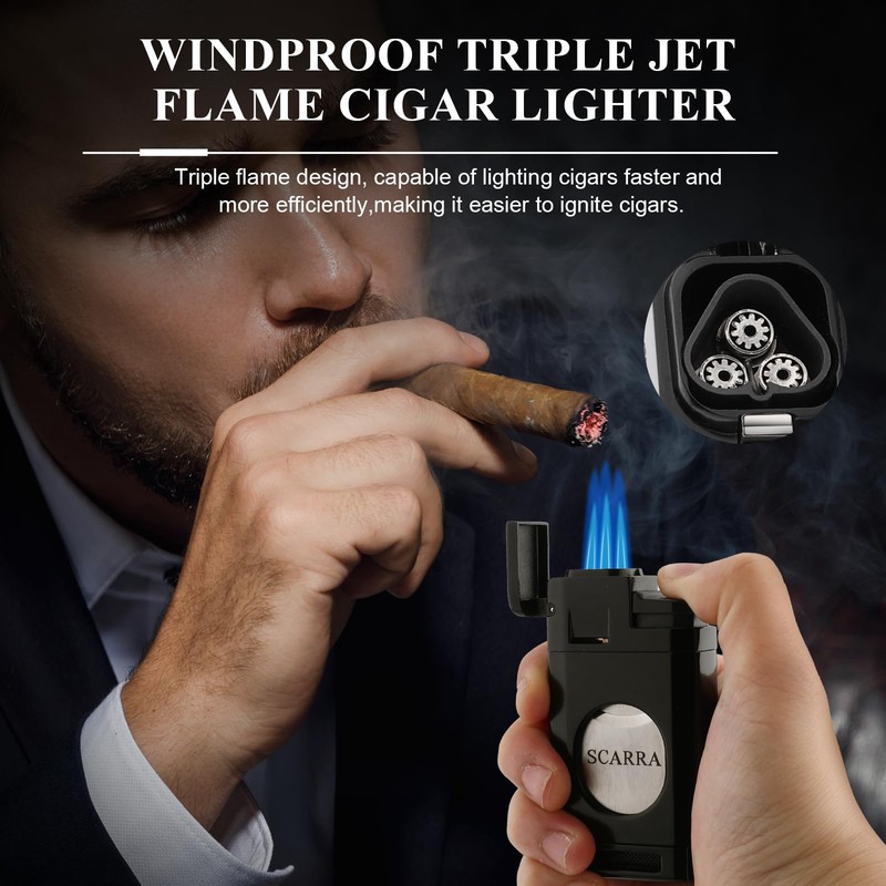 SCARRA Cigar Lighter, Multi-Function Torch Lighter and Cigar Cutter V