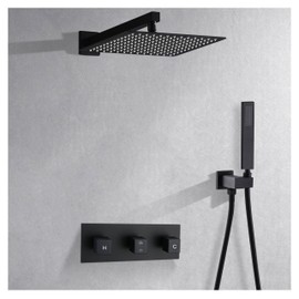 TNOMS Rainfall Shower System with 10 Inch Rainfall Shower Head and Square Handheld Shower Head,High Pressure Bathroom Luxury Rain Mixer Shower Complete Combo Set,Wall Mounted,Matte Black