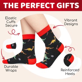 Zmart Christmas Gifts Stocking Socks for Little Kids - Christmas Socks Dinosaur Socks for Boys Girls, Black Xmas Socks for Kids